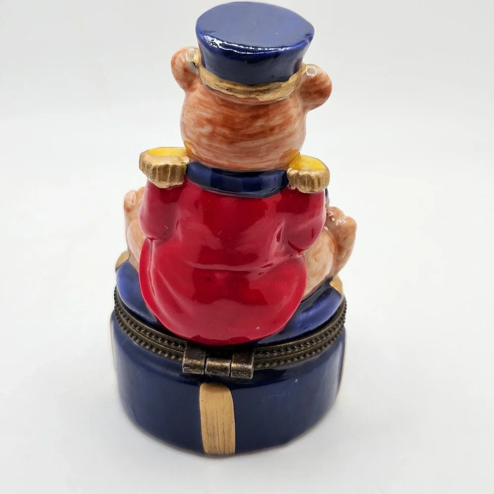 VTG Teddy Bear Drummer Hinged Trinket Box Ceramic Toy Soldier Mini Drum